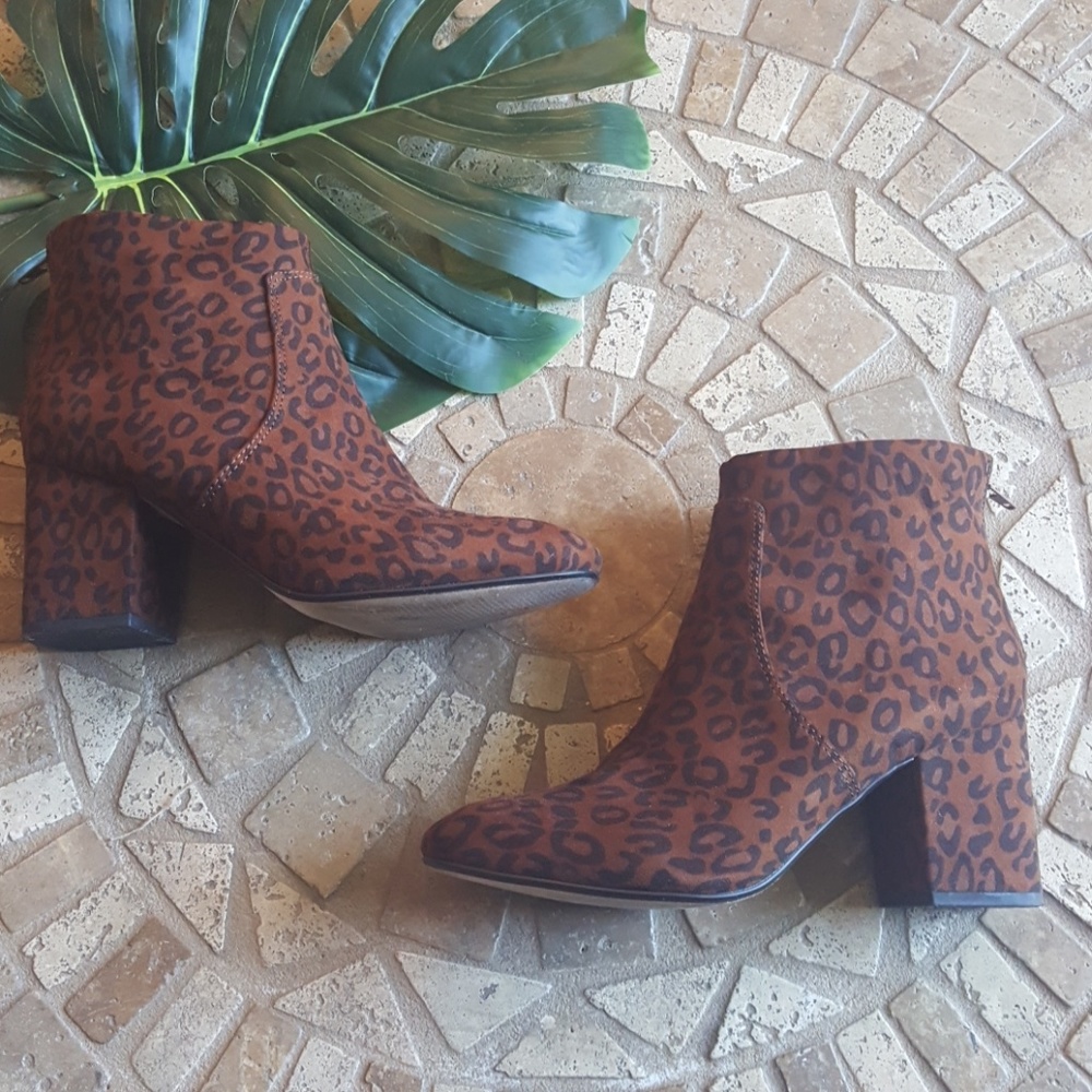 LOFT Brown Leopard Print Suede Ankle Boots